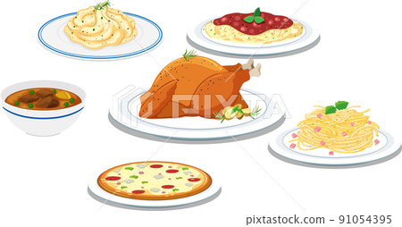 Set of various foods on white background 91054395