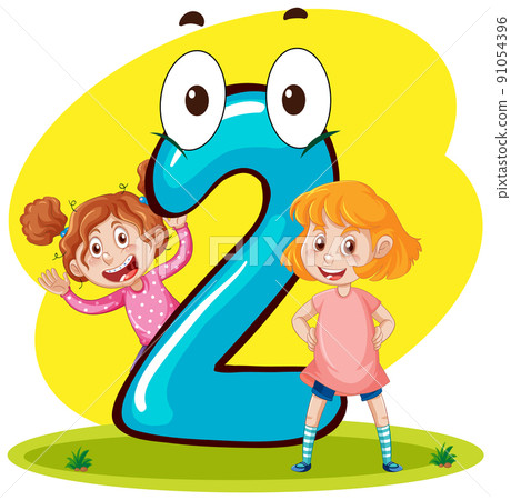 Two kids with number two cartoon 91054396