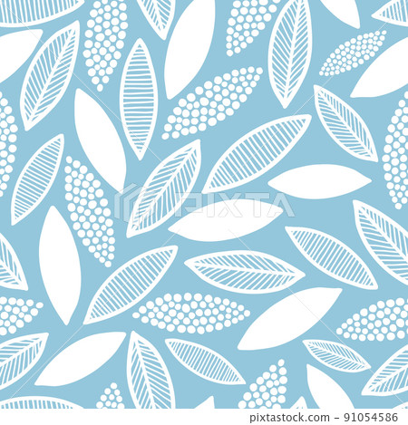手繪葉子圖案的斯堪的納維亞無縫圖案 91054586