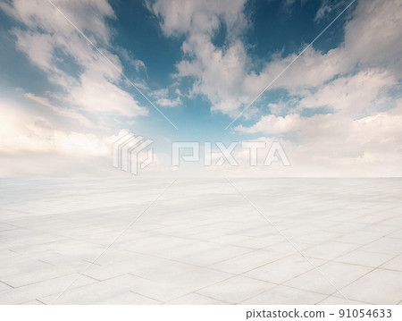Unmanned brick square road surface dark horizon. 91054633