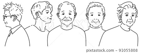 Elderly male group with transparent background line drawing 91055808