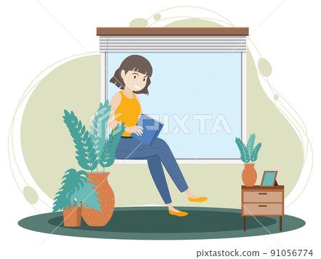 A woman working at home concept in flat design 91056774