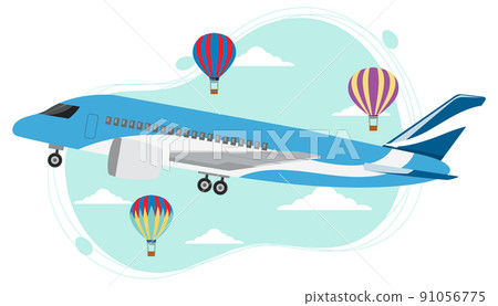 Plane in the sky with balloon in flat style 91056775