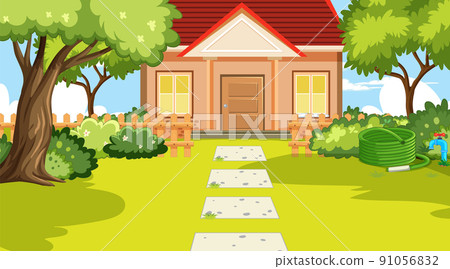 Scene with house and garden 91056832