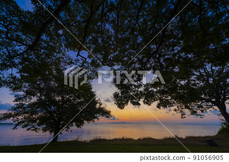 Morning on the shores of Lake Biwa 91056905