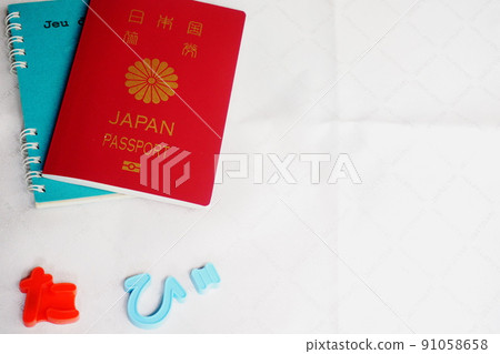 護照放在筆記本上,旅行圖片 護照放在筆記本上,旅行圖片 91058658