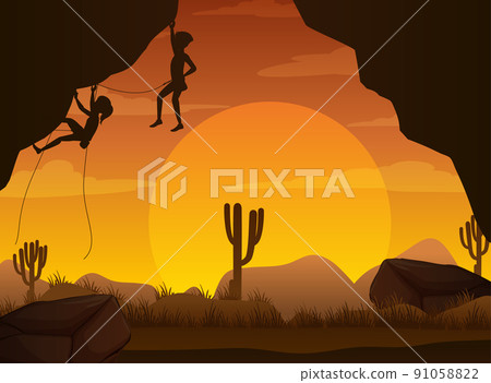 Silhouette rock climbing background Silhouette rock climbing background 91058822