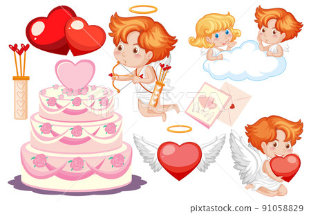 Valentine theme with cupid and cake 91058829