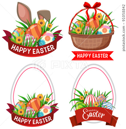 Happy Easter day with bunny and eggs 91058842