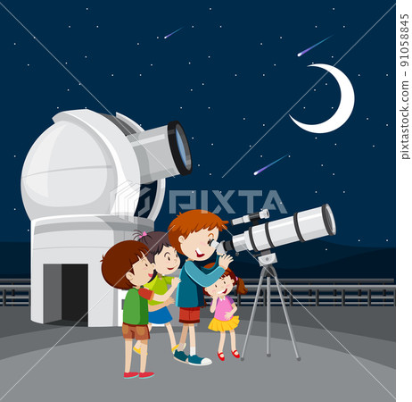 Astronomy theme with kids looking at the star 91058845