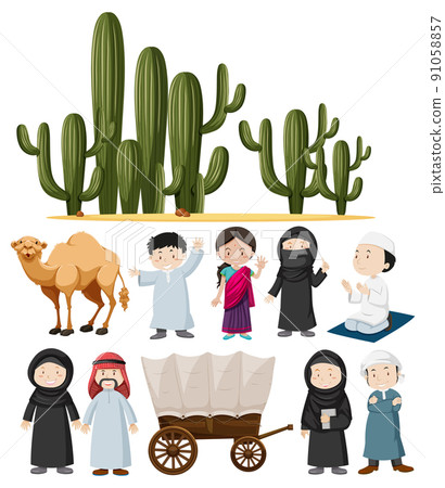 Arabic people and cactus plants 91058857