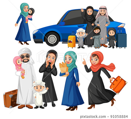 Arabic people with blue car Arabic people with blue car 91058884