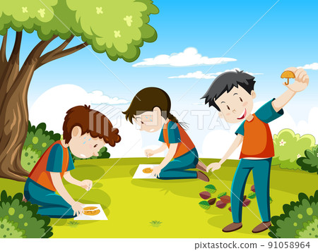 Children playing scratch dalgona cookie at the park 91058964