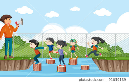 Kids playing red light green light game 91059189