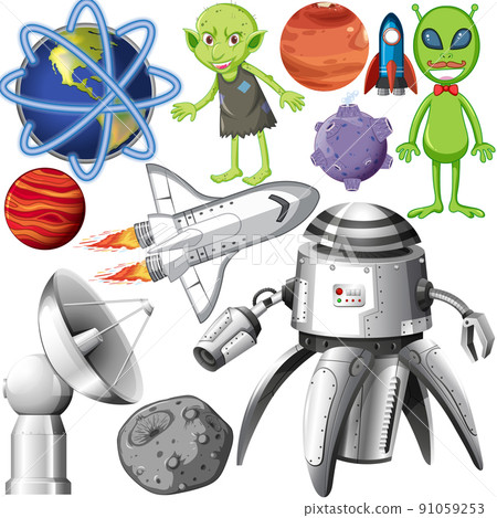 Set of space objects on white background 91059253