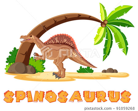 Scene with dinosaurs spinosaurus on island Scene with dinosaurs spinosaurus on island 91059268