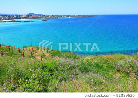 Hamdeok Seoubong Beach, Hamdeok Beach, Seoubong Peak, swimming, walking, climbing, horse, Jeju horse, white sand beach, summer resort, 91059626