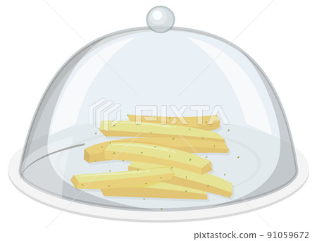French fry on round plate with glass cover on white background French fry on round plate with glass cover on white background 91059672