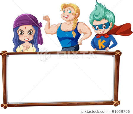 Board template with happy kids Board template with happy kids 91059706