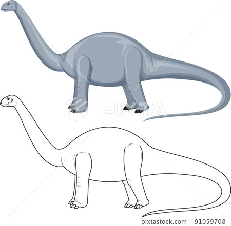 Apatosaurus dinosaur with its doodle outline on white background Apatosaurus dinosaur with its doodle outline on white background 91059708