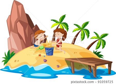 Tropical island with people on vacation Tropical island with people on vacation 91059725