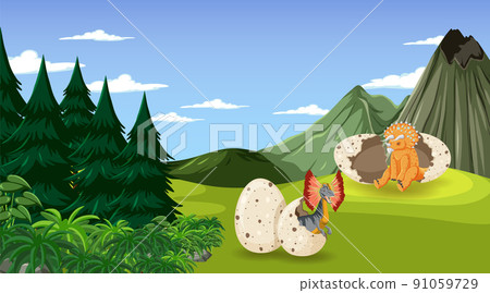 Prehistoric forest with dinosaur cartoon Prehistoric forest with dinosaur cartoon 91059729
