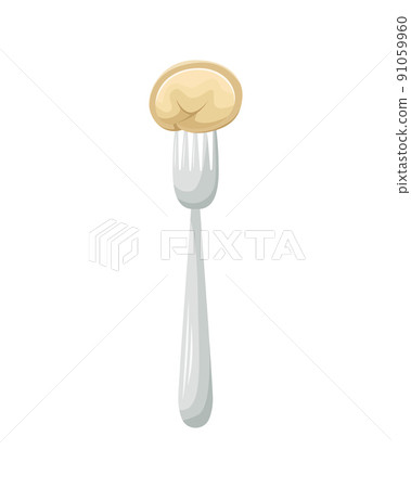 Vector illustration of a Russian dumpling impaled on a fork. Pelmeni. National food. Vector illustration of a Russian dumpling impaled on a fork. Pelmeni. National food. 91059960