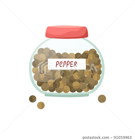 Vector illustration of a glass jar with black pepper. Peas. Spices. 91059963