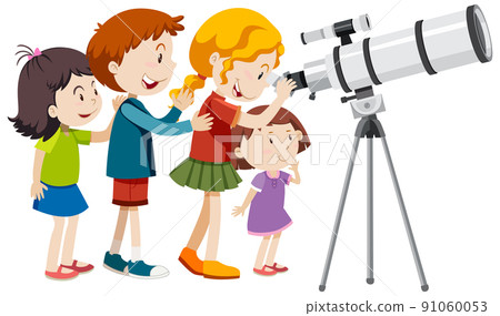 Many kids looking at the telescope Many kids looking at the telescope 91060053