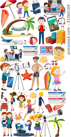 Set of cartoon character and object for travel 91060169