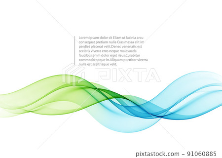 Blue and green wave design element on white background. Transparent lines abstract wave shape. 91060885