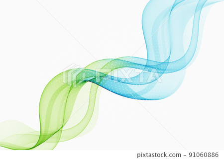 Blue and green wave design element on white background. Transparent lines abstract wave shape. 91060886