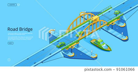 Road bridge isometric web banner, infrastructure Road bridge isometric web banner, infrastructure 91061066