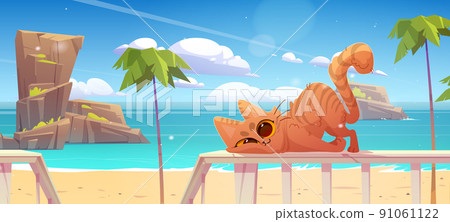 Cute cat rubs against railing on sea beach Cute cat rubs against railing on sea beach 91061122