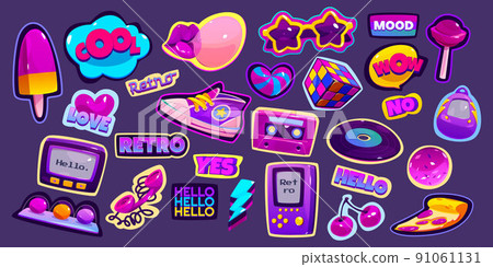 Cartoon retro stickers in 90s style 91061131