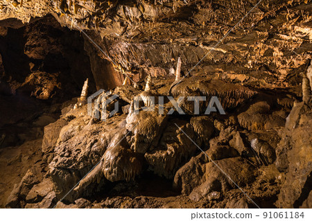 Cave with stalactites and stalagmites. The geological formation of Punkva Caves Cave with stalactites and stalagmites. The geological formation of Punkva Caves 91061184
