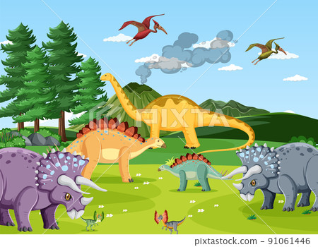 Dinosaur in prehistoric forest scene 91061446