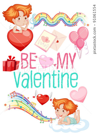 Valentine theme with cupid and rainbow 91061554