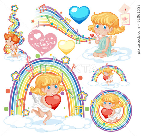 Valentine theme with rainbow music and cupids 91061555