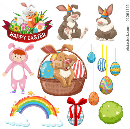 Easter theme with bunny and eggs Easter theme with bunny and eggs 91061565