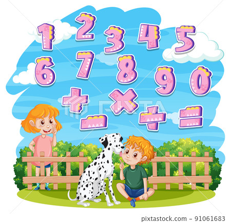 Counting number 0 to 9 and math symbols 91061683