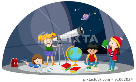 A Kids Looking at the planet with Telescope at observatory A Kids Looking at the planet with Telescope at observatory 91062024