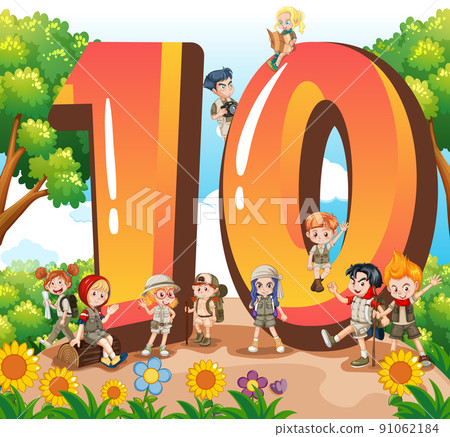 Ten kids with number ten cartoon - Stock Illustration [91062184] - PIXTA