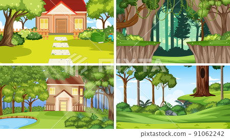 Nature scene with many trees and houses Nature scene with many trees and houses 91062242