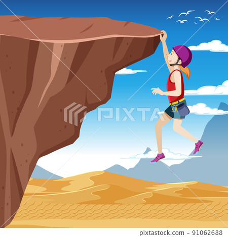 Rock climber on cliff outdoor scene Rock climber on cliff outdoor scene 91062688