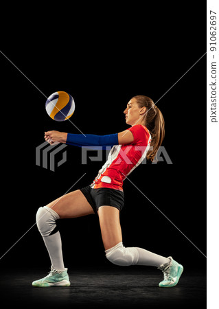 Dynamic portrait of professional volleyball - Stock Photo