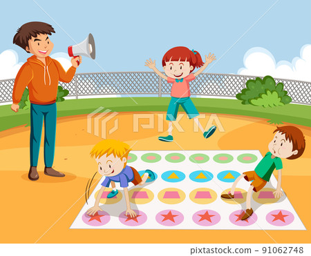 Kids doing physical activity with twister game 91062748