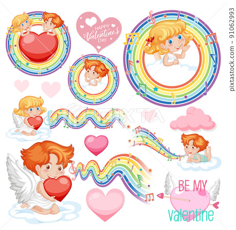 Valentine theme with cupid and rainbow 91062993