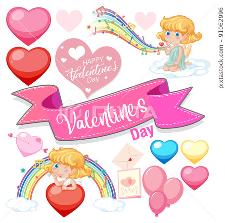Valentine day with cupid and musical rainbow 91062996