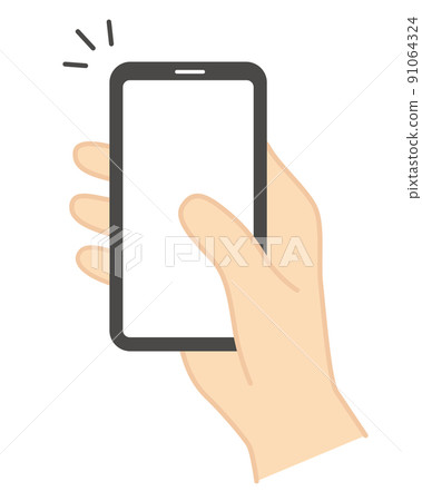 Hand operating the smartphone, one hand, right hand 91064324